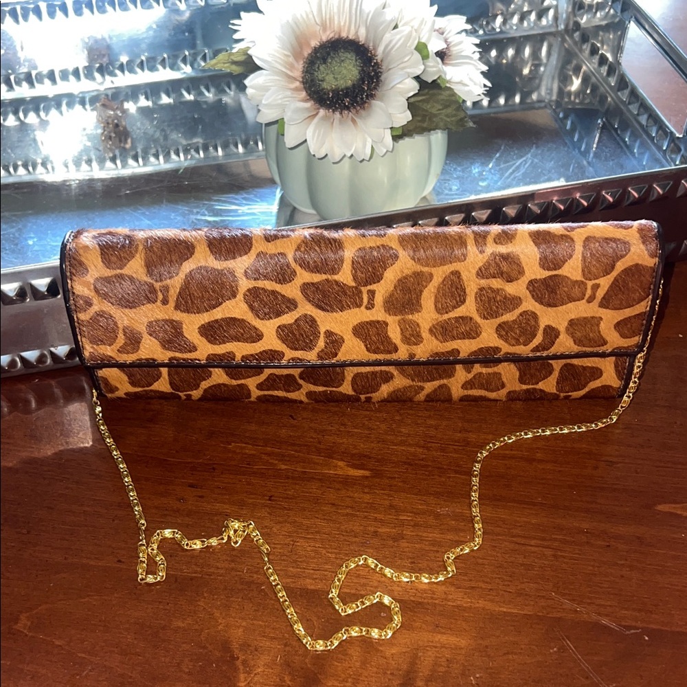Leopard Print Clutch with Gold Chain